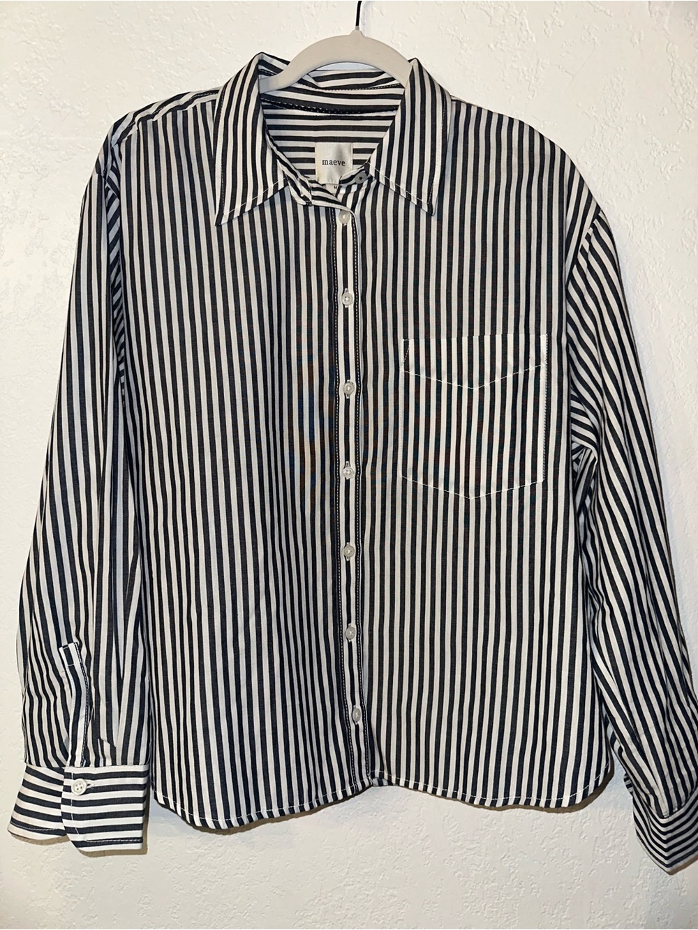 Anthropologie MAEVE  Buttondown Black and White striped (Dark Grey) Medium